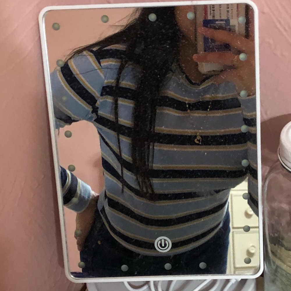 West coast love blue,yellow,and white striped crop